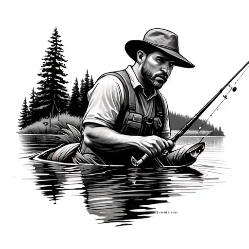 fishing at a river bend tattoo design idea