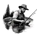 fishing at a river bend tattoo design idea