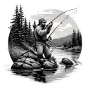 fishing at a river bend tattoo design idea