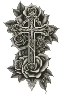 crosses and roses god first letter tattoo design idea