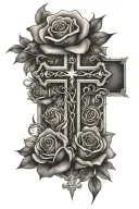 crosses and roses god first letter tattoo design idea