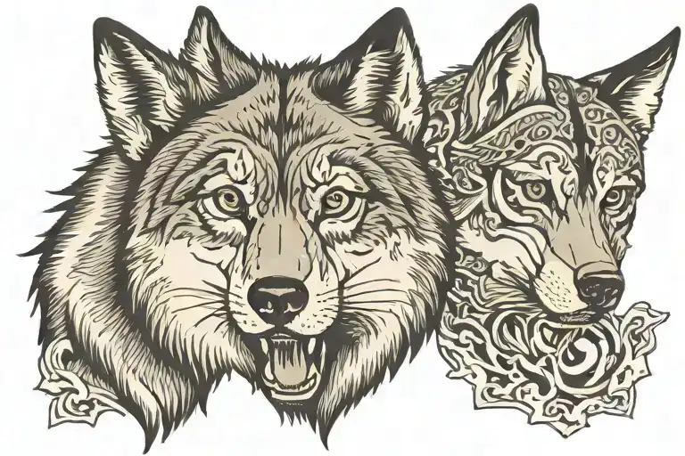 wolfs face which half tattoo design idea