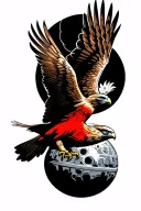 flying red tail hawk with death star in distance tattoo design idea