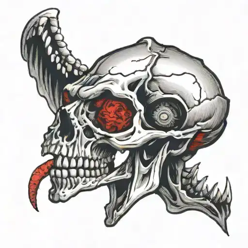 Human skull within t-rex skull tattoo design idea