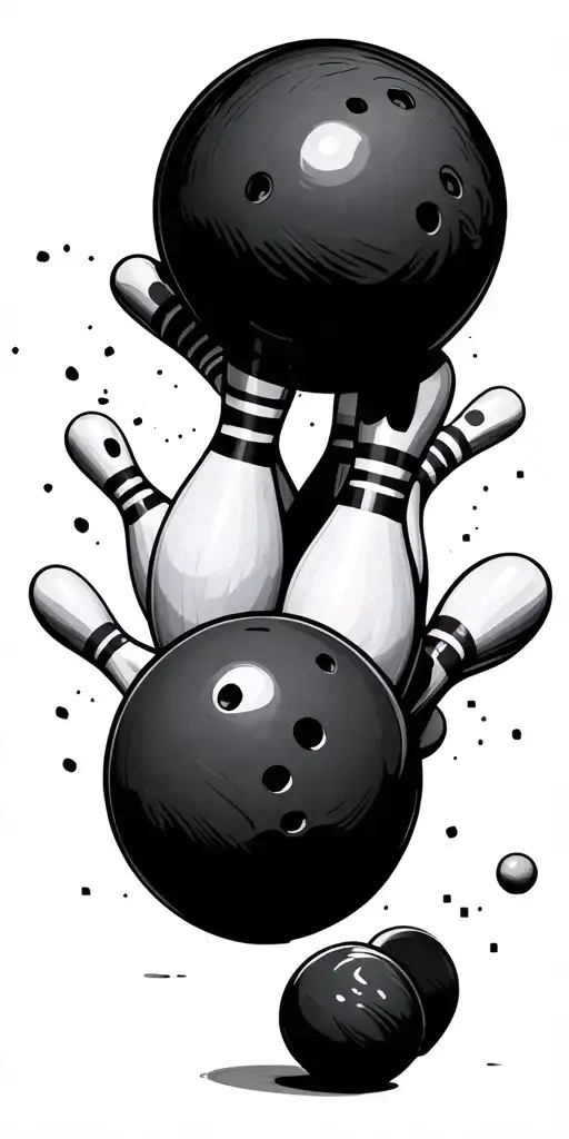 bowling ball hitting pins tattoo design idea