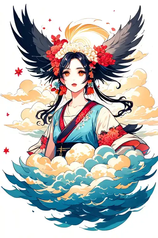 japanese clouds floating tattoo design idea