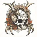 deer antler hog skull spider web tattoo design idea