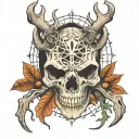deer antler hog skull spider web tattoo design idea