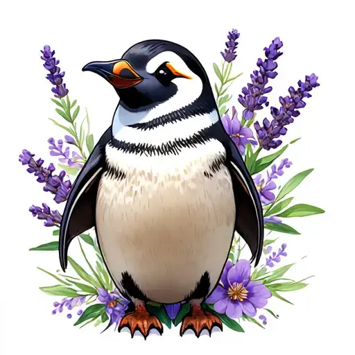Penguin Female with lavender tattoo design idea