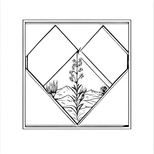 a diamond frame with half a garden and the other half a desert tattoo design idea