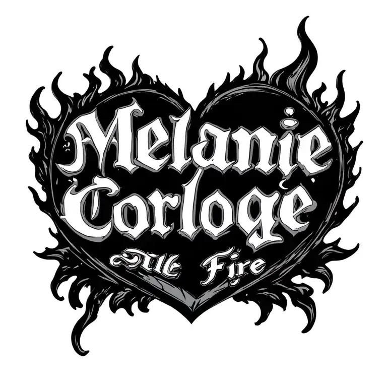 "Mélanie" Coeur Corloge Fire tattoo design idea