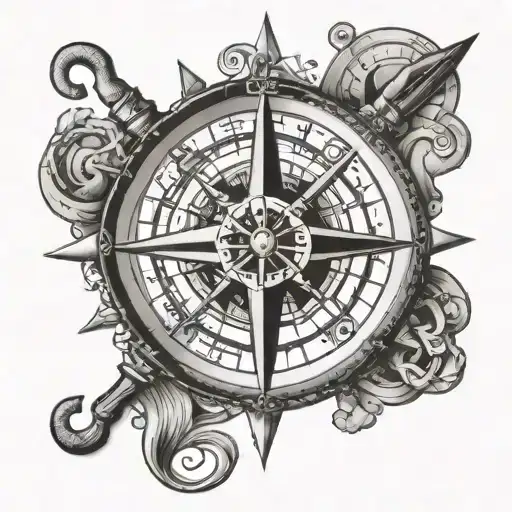 compass anchor ship wheel intertwined tattoo design idea