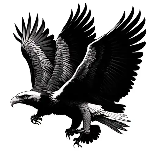 black ink tattoo design of three identical eagles arranged in a perfectly symmetrical circular formation, their wings an tattoo design idea