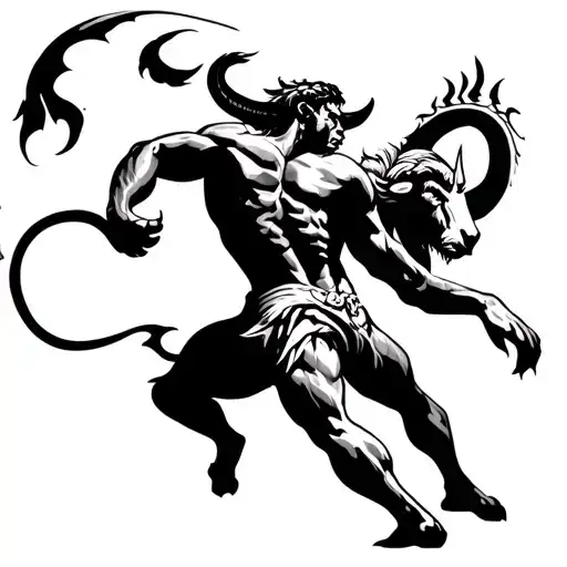 theseus fighting the minotaur tattoo design idea