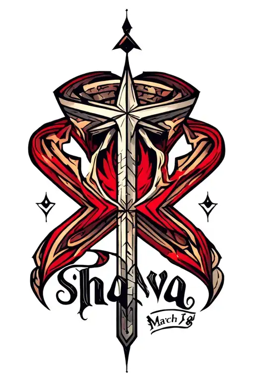 "Shava " Text March 8 point star tattoo design idea