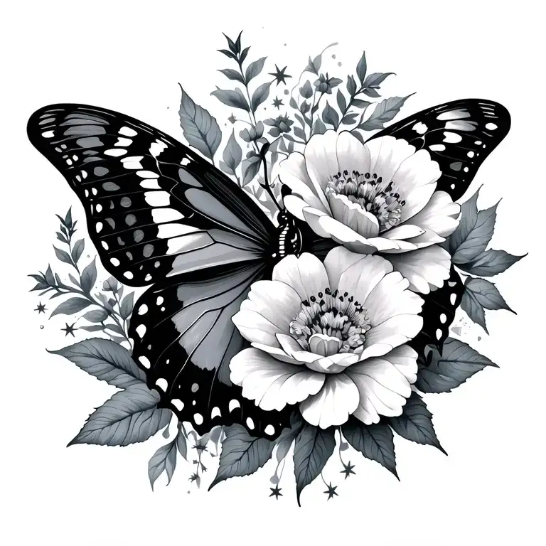 pisces flowers taurus stars butterfly tattoo design idea