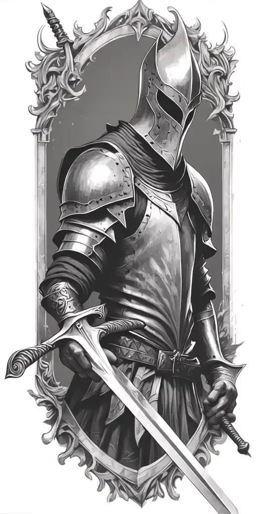 mid evil knight holding sword tattoo design idea