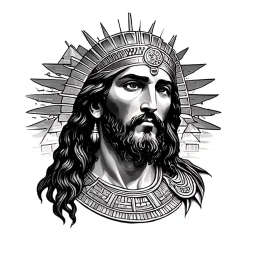 Jesus, Mayans and pyramids tattoo design idea
