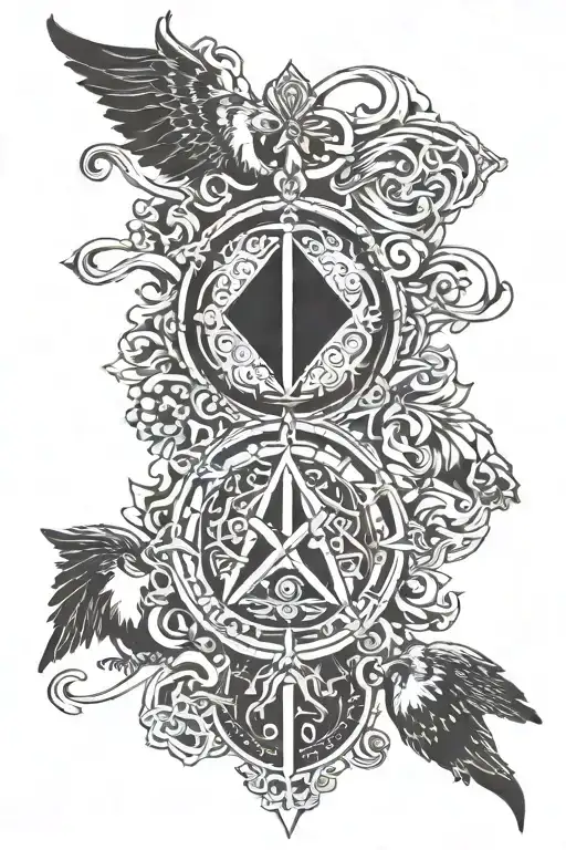 symbols of stoic 4 virtues: courage, wisdom, justice, discipline tattoo design idea