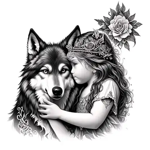 Divine child and a wolf tattoo design idea