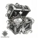 a heart with a half opened treasure chest inside it with a cross coming out of it with rays of sunshine tattoo design idea