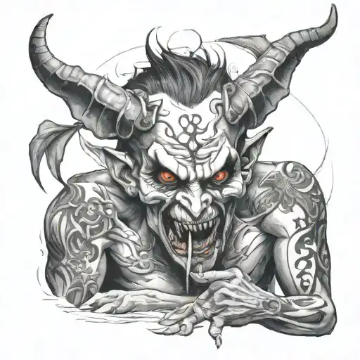 lustful demon but with cocaine tattoo design idea