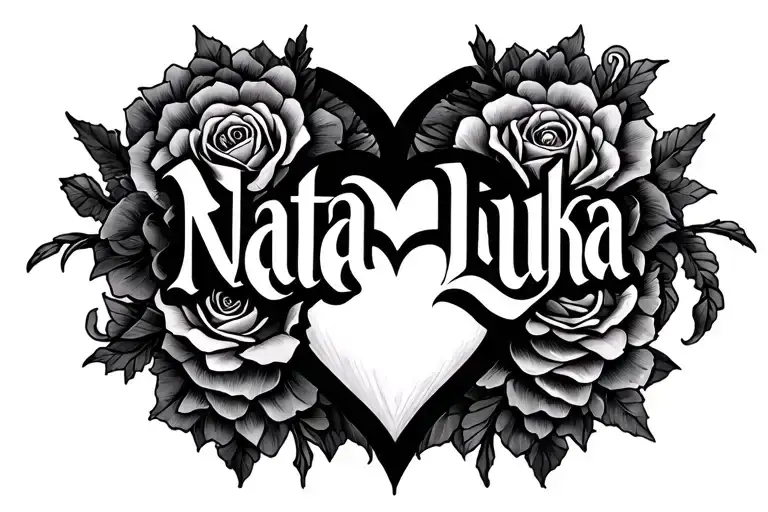 two word tattoo " Nata Luka " and between them a simple heart. make this tattoo in gothic style tattoo design idea