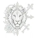 Cross with Lion eyes and scripture verses flowing tattoo design idea