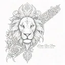 Cross with Lion eyes and scripture verses flowing tattoo design idea