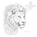 Cross with Lion eyes and scripture verses flowing tattoo design idea