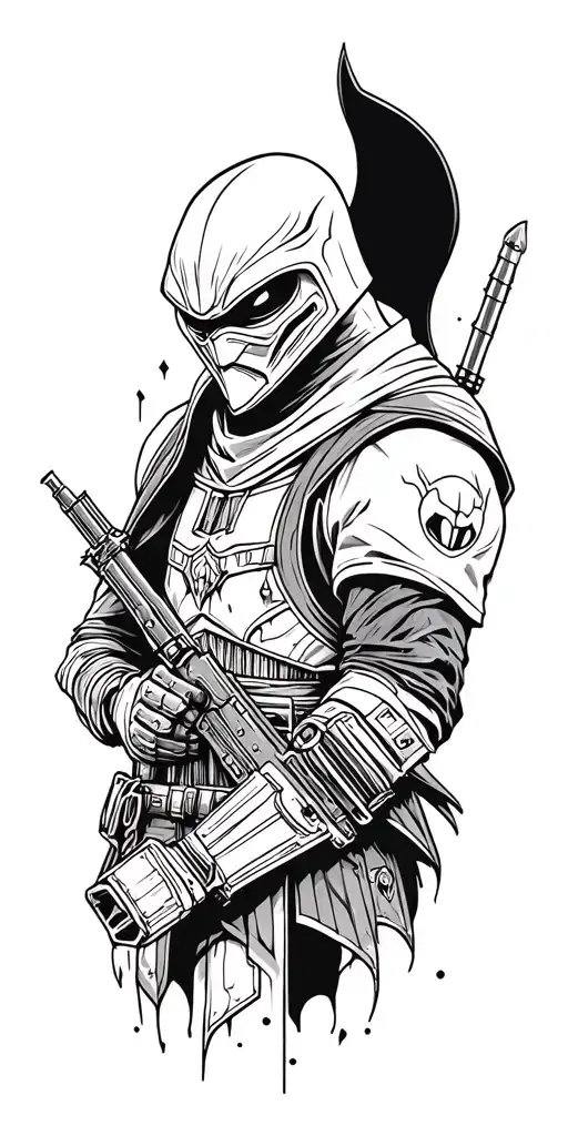 mixed sleeve of Star Wars, Warhammer 40k, Alien, Harry Potter, Mass Effect, Assassins creed, Rangers Apprentice, Batman tattoo design idea