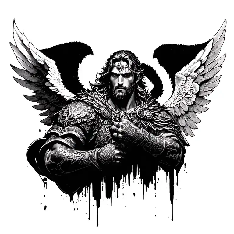 tatterd male warrior angel tattoo design idea
