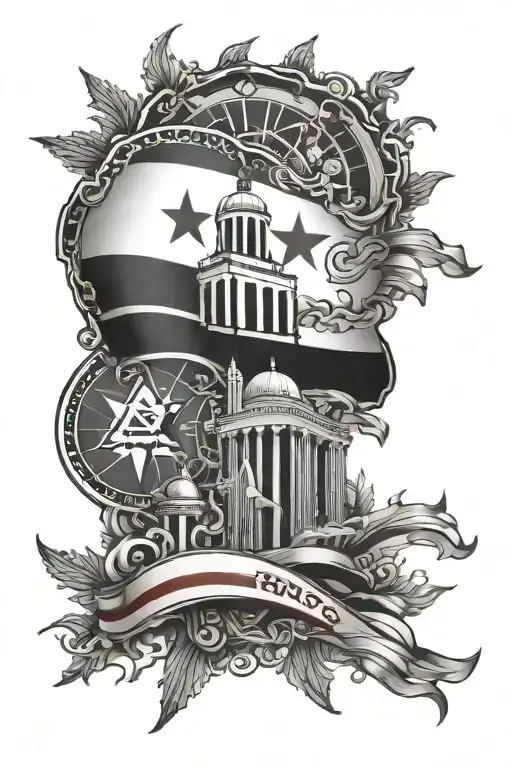 iraq and chicago flag intertwined tattoo design idea