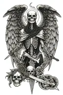 angel of death wings and skeleton with sword tattoo design idea