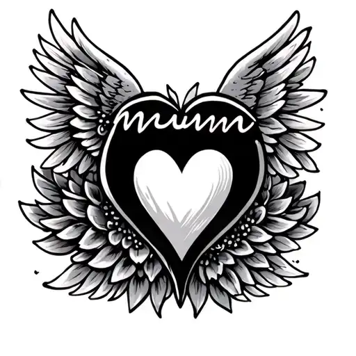 mum written with heart and wings memorial tattoo design idea