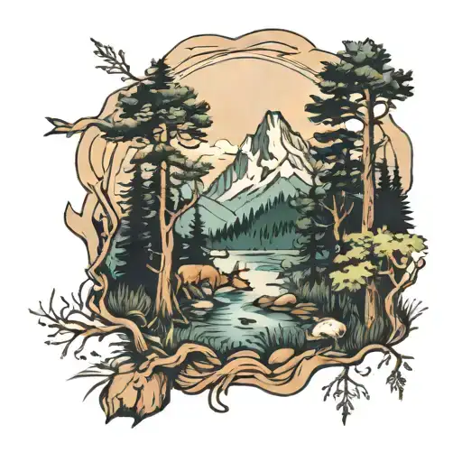 wilderness scene tattoo design idea