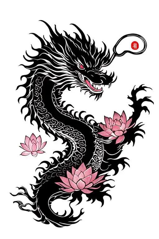 japanese dragon and lotus tattoo design idea