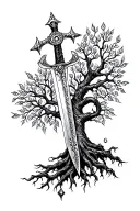 viking compass, sword, life tree tattoo design idea