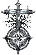viking compass, sword, life tree tattoo design idea