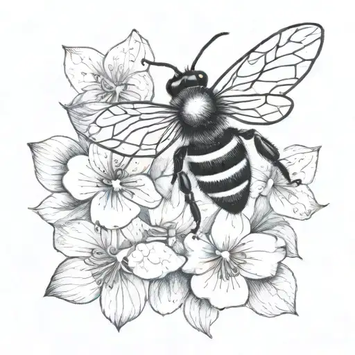 bees and violets tattoo design idea