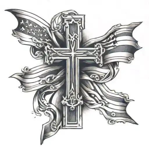 flag and cross tattoo design idea