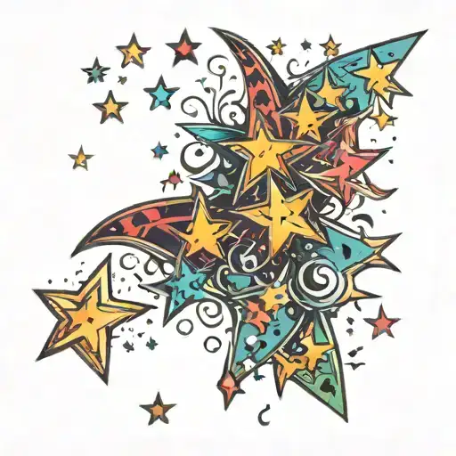 A lot of small colorful stars are standing scattered around tattoo design idea