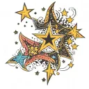 A lot of small colorful stars are standing scattered around tattoo design idea