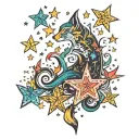 A lot of small colorful stars are standing scattered around tattoo design idea