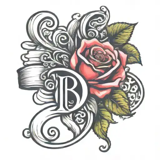 the letter a and the letter b in hearts with the rose  and infinity symbol tattoo design idea