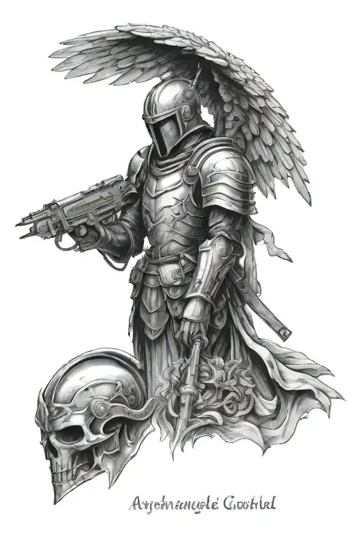 archangel Gabriel badass with armor and helmet  tattoo design idea