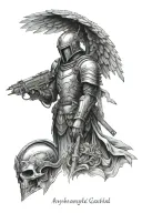 archangel Gabriel badass with armor and helmet  tattoo design idea