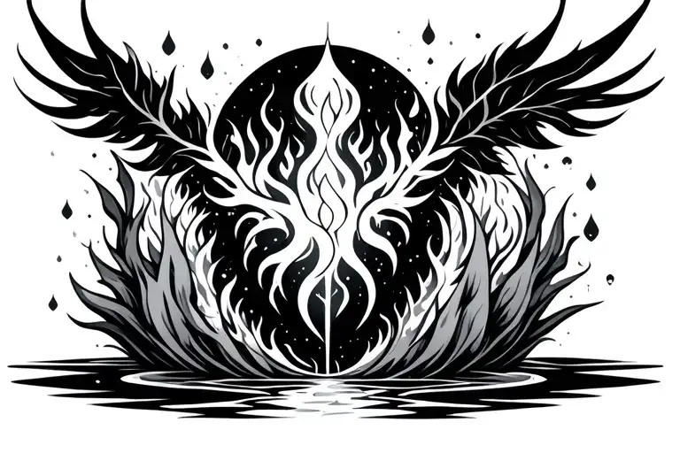 Elemental, Fire, Water, Earth, Air, Aether. Shamanic vibe tattoo design idea