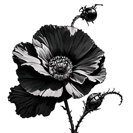 Beetle and poppy flower tattoo design idea