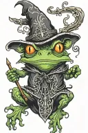 medieval wizard frog casting a spell tattoo design idea